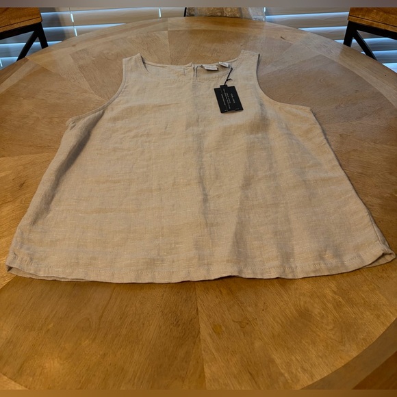 Halston Heritage Tops - Women’s Halston Heritage Light Beige Tank Top Button Back Linen